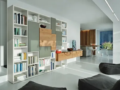 Libreria Modo M6C71 in laccato opaco e Rovere nodato di Sangiacomo