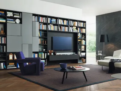 Libreria con vano porta TV Modo M6C72 in laccato opaco e Rovere carbone di Sangiacomo