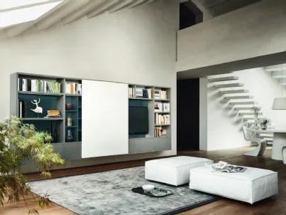 Libreria con vano porta TV Modo M6C76 in laccato opaco di Sangiacomo