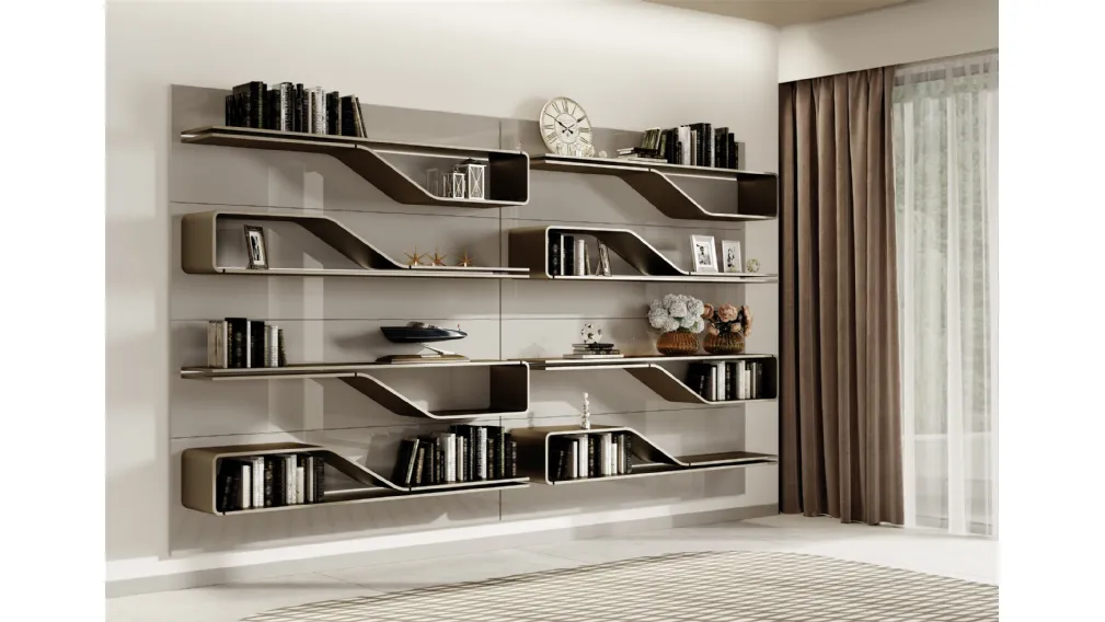 Libreria di design modulare a incastro in legno laccato Segno di Reflex