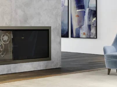 Madia di design in legno con anta in vetro con ingranaggi a vista Big Ben Buffet di Reflex