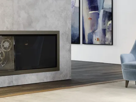 Madia di design in legno con anta in vetro con ingranaggi a vista Big Ben Buffet di Reflex