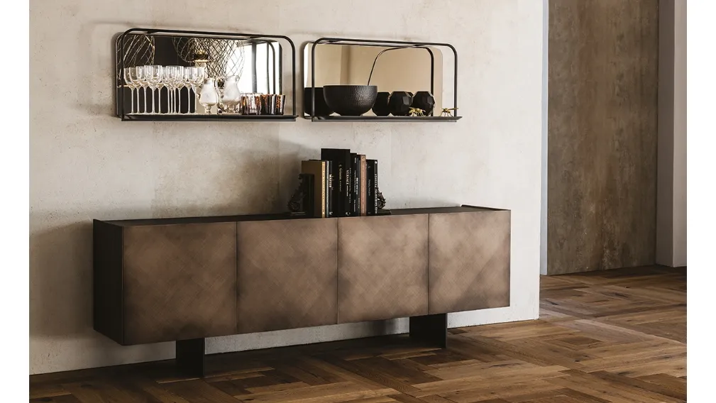 Madia Arizona in legno Brushed Bronze con top in cristallo extrachiaro verniciato moka acidato di Cattelan Italia