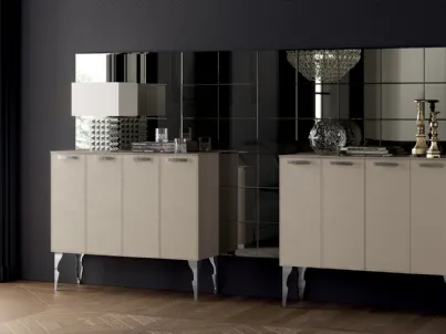 Madia Living Exclusiva alta in Laccato opaco Visone con ante rivestite in pelle di Scavolini
