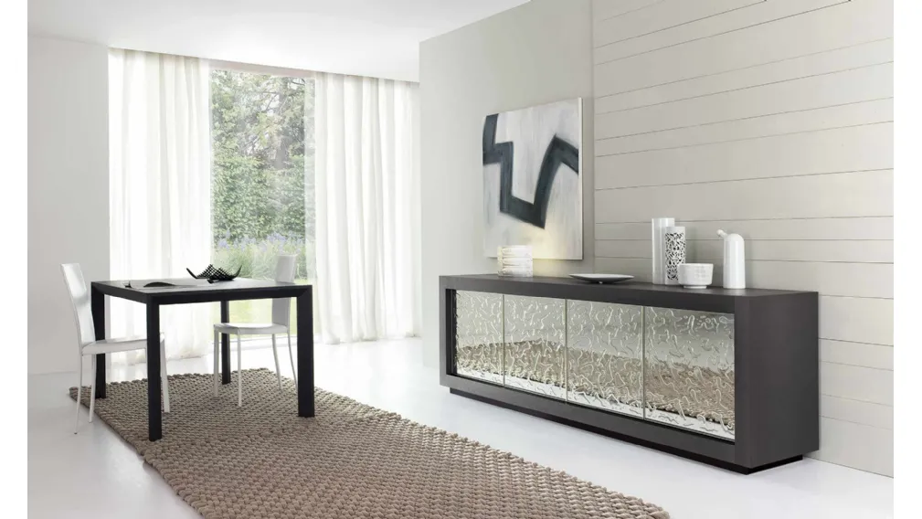 Madia Picasso P12 Cristallo in Rovere Coke con ante in cristallo a specchio e resina trasparente di Riflessi