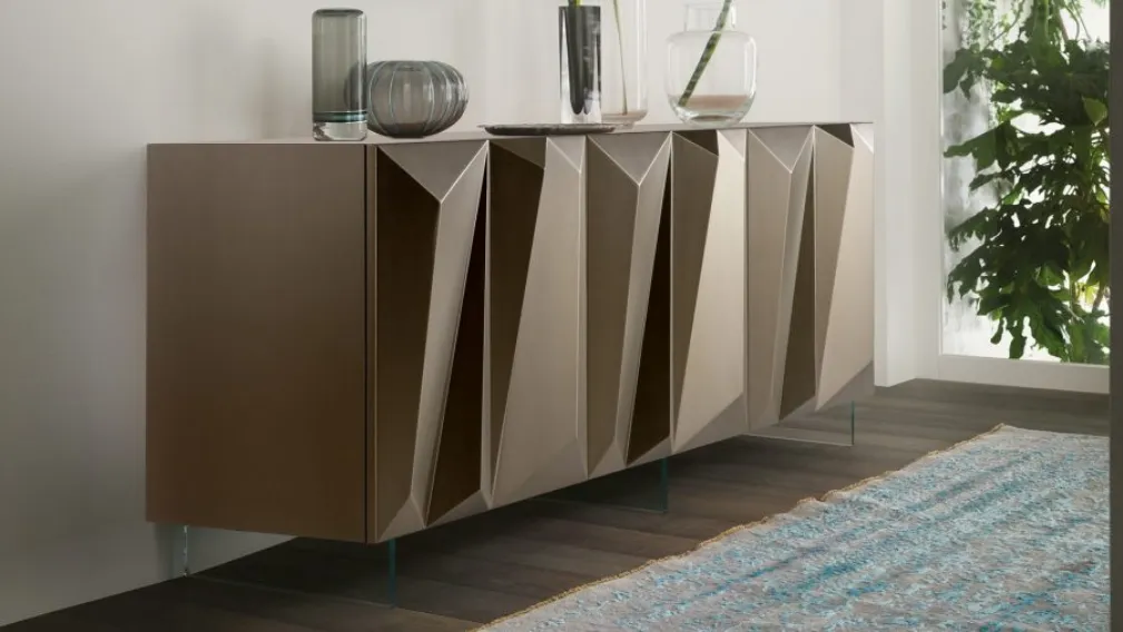 Madia di design in legno laccato Bronze con piedini in vetro trasparente Quartz Buffet di Reflex