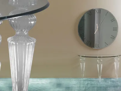 Consolle con gambe in vetro di Murano rigato trasparente e top in vetro sagomato Gran Canal di Reflex