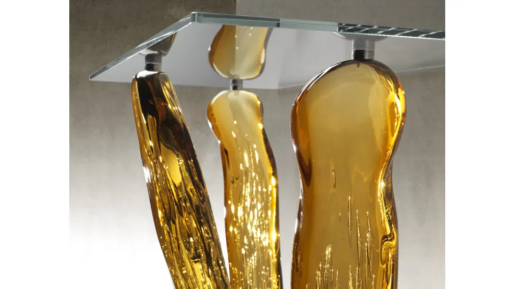 Consolle con gambe in vetro di Murano e top in vetro extrachiaro trasparente Sassi di Reflex