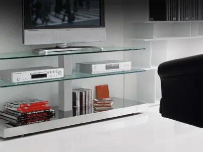 Mobile Porta Tv con ripiani in cristallo e struttura in alluminio Play di Cattelan Italia