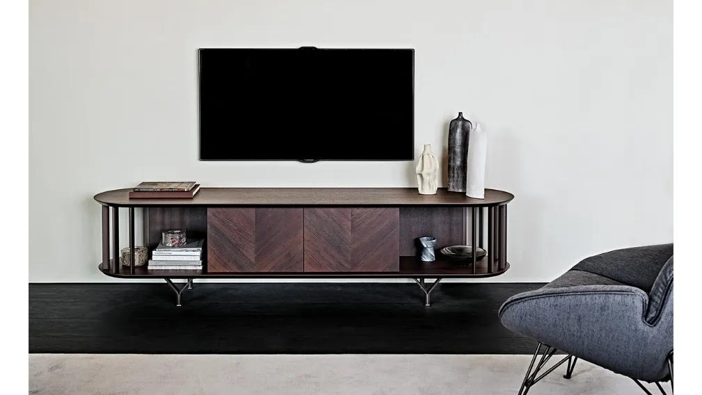 Mobile Porta Tv in legno Noce Canaletto con inserti in metallo Costes di Cattelan Italia