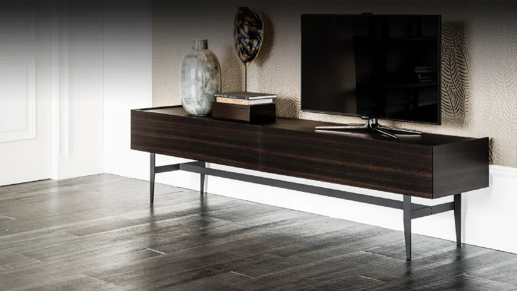 Mobile Porta Tv Horizon in legno di Rovere bruciato con top in cristallo di Cattelan Italia