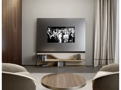 Mobile Porta Tv in vetro a specchio Supersilver con serigrafia nera con cornici in legno laccato opaco Movie di Reflex