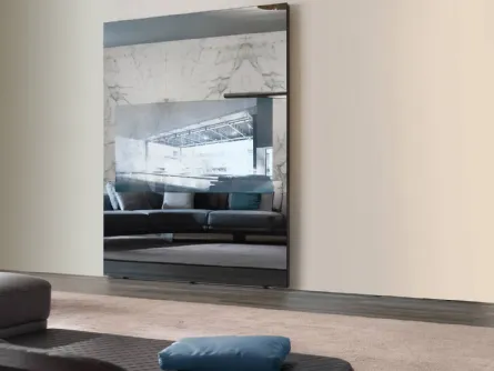 Mobile Porta Tv in vetro a specchio Supersilver con serigrafia neraMovie TV di Reflex