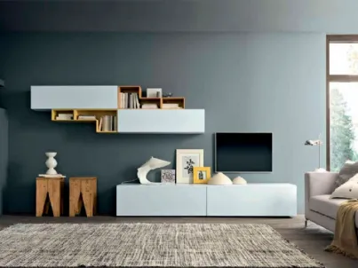Parete Attrezzata Box C27B in laccato bianco lucido di FGF Mobili