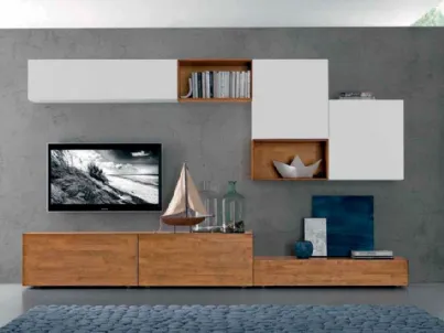 Parete Attrezzata Box C30B in legno e laccato bianco opaco di FGF Mobili