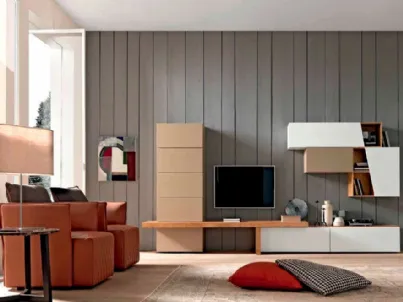 Parete Attrezzata Box C89B in finitura materica e legno di FGF Mobili
