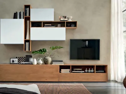 Parete Attrezzata Box C93B in legno e laccato bianco opaco di FGF Mobili