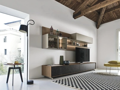 Parete Attrezzata Cabaret One 03 in legno e ceramica di Sangiacomo