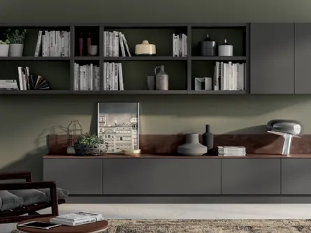 Parete Attrezzata Living Evolution in laccato Grigio Ferro di Scavolini