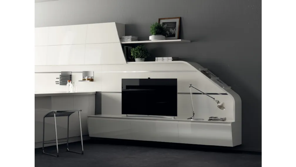 Parete Attrezzata Living Flux in Laccato lucido Bianco Prestige di Scavolini