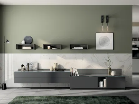 Parete Attrezzata Living Liberamente in Laccato opaco Grigio Ferro di Scavolini