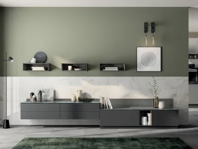 Parete Attrezzata Living Liberamente 07 in laccato opaco Grigio Ferro di Scavolini