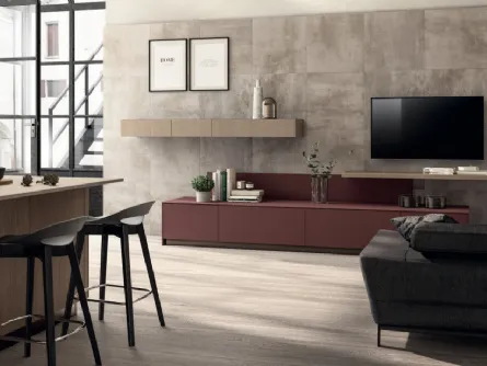 Parete Attrezzata Living Liberamente 02 in laminato Rosso Jaipur di Scavolini