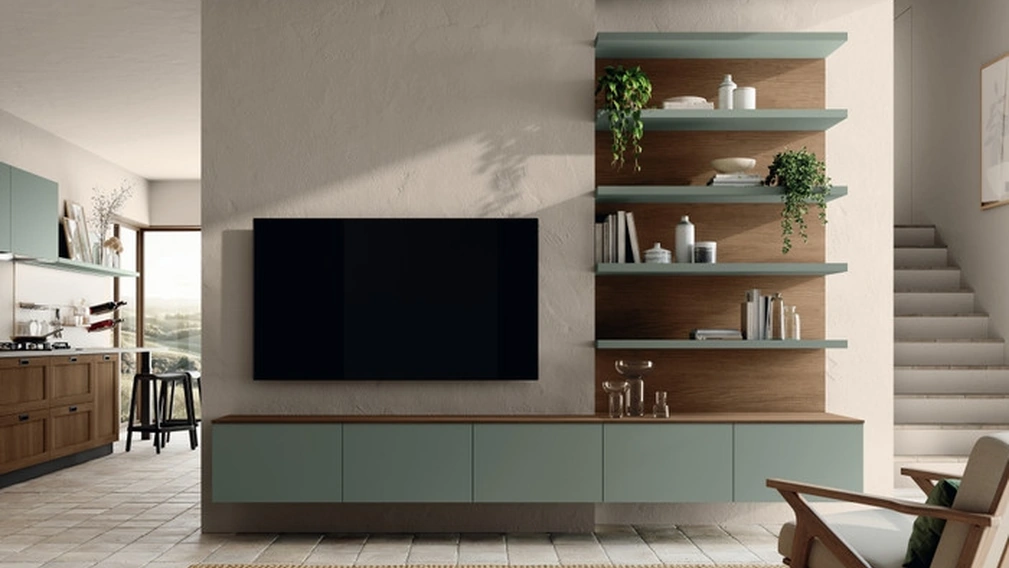 Parete Attrezzata sospesa Living Moda 03 in decorativo Rovere Land di Scavolini