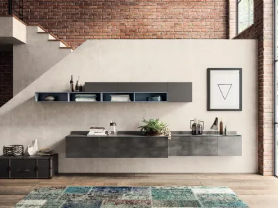 Parete Attrezzata sospesa Living Mood 06 in decorativo Oxide Steel di Scavolini