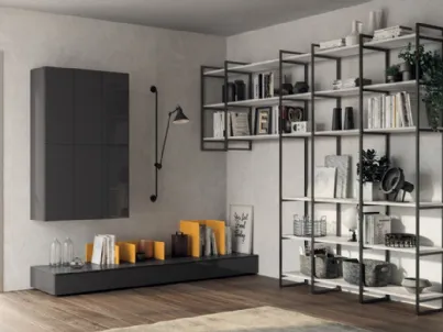 Parete Attrezzata Living Sax in laccato lucido Grigio Ferro di Scavolini