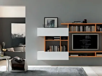 Parete Attrezzata sospesa Mixer CM56 in legno e laccato bianco opaco di FGF Mobili