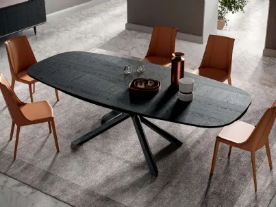 Tavolo Arizona Fisso in legno di Rovere Wild Carbone di Ozzio