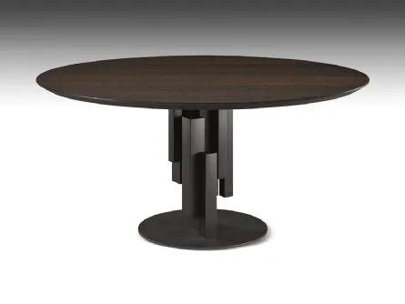 Tavolo con base in metallo e piano rotondo in legno Skyline Wood Round di Cattelan