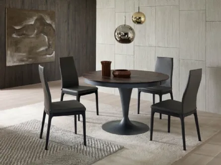 Tavolo rotondo allungabile in rovere con base in metallo Eclipse Legno di Ozzio