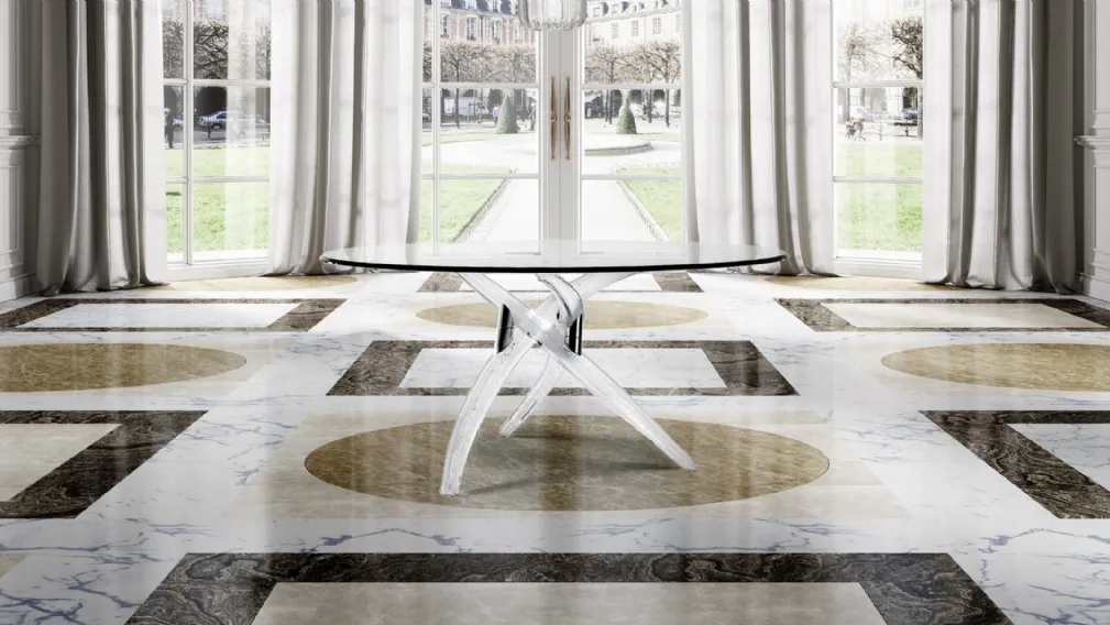 Tavolo rotondo con base a tre gambe in vetro di Murano Fili d'Erba 72 di Reflex