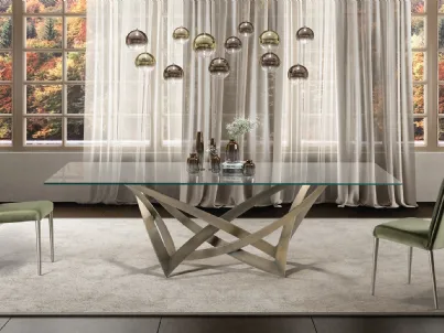 Tavolo rettangolare con top in vetro e base in acciaio inox Infinito 72 di Reflex