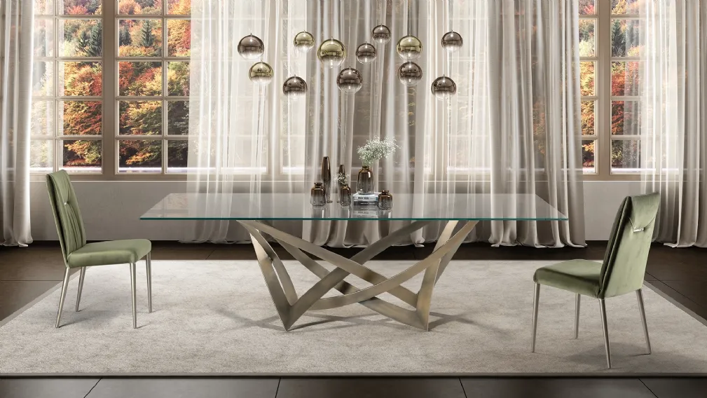 Tavolo rettangolare con top in vetro e base in acciaio inox Infinito 72 di Reflex