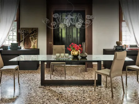 Tavolo rettangolare in vetro con base in legno Monaco di Cattelan Italia
