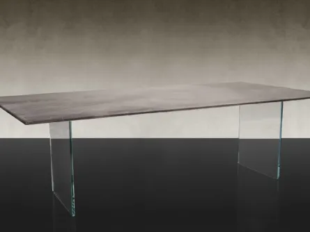 Tavolo fisso con gambe in vetro Monolite di Reflex