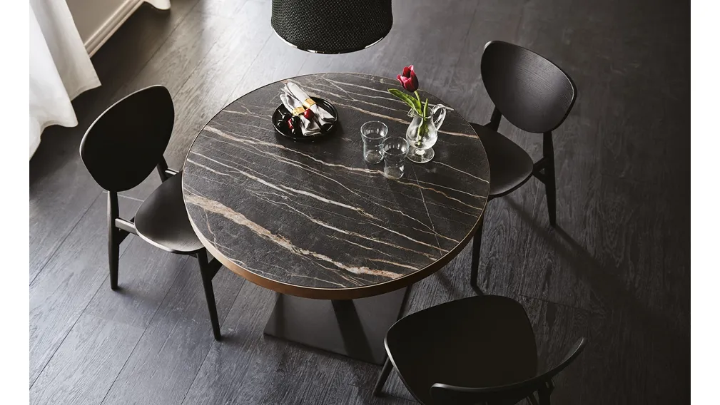 Tavolo rotondo in ceramica con base quadrata Ribot Keramik Bistrot di Cattelan Italia