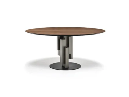 Tavolo con base in metallo e piano in legno Skyline Wood Round di Cattelan