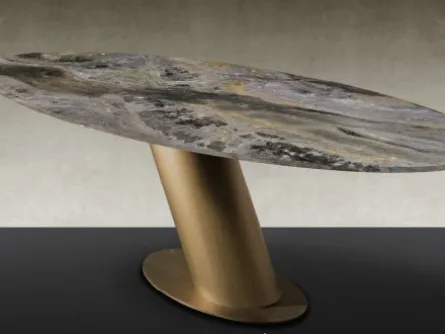 Tavolo ovale con piano in marmo Tau Steel di Reflex