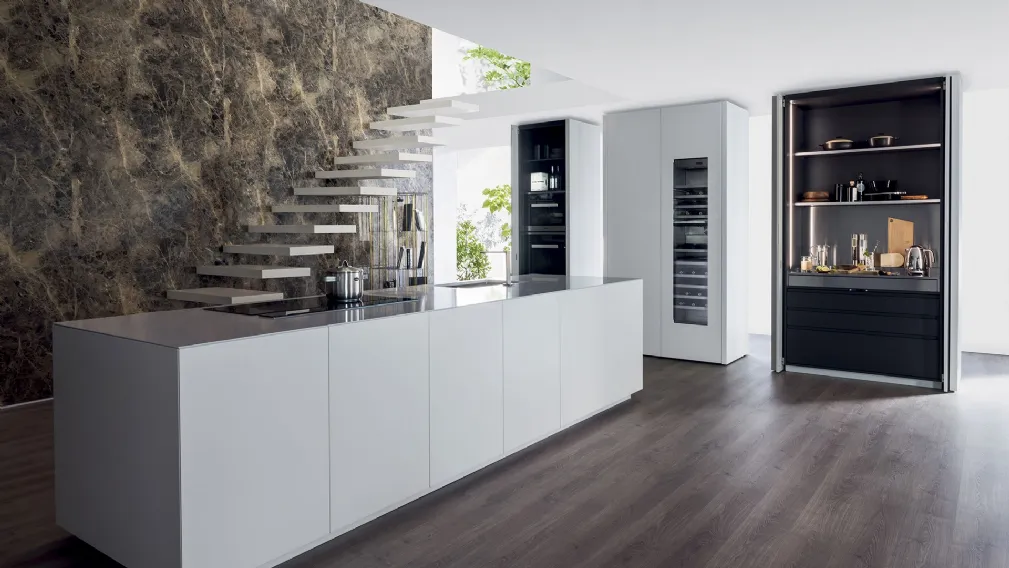 Cucina Design in laccato Bianco con isola T30 di TM Italia