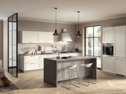 Cucina Moderna Colony in laccato Bianco opaco con top in laminato di Scavolini