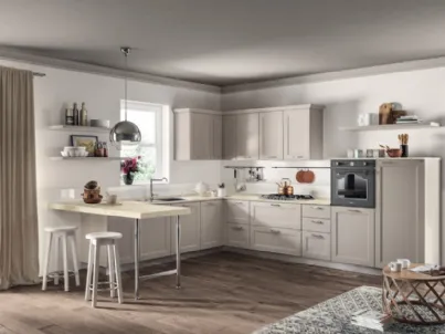 Cucina Moderna angolare con penisola Colony in laccato opaco Sabbia di Scavolini