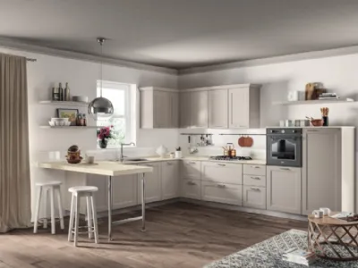 Cucina Moderna angolare con penisola Colony 02 in laccato opaco Sabbia di Scavolini