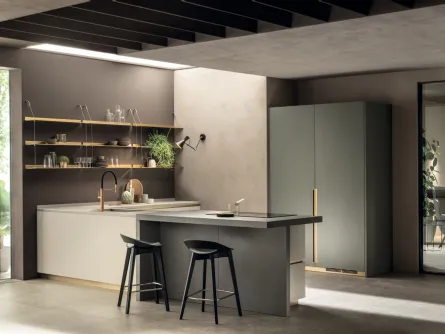 Cucina Moderna DeLinea in laccato opaco Tortora e Verde Minerale di Scavolini