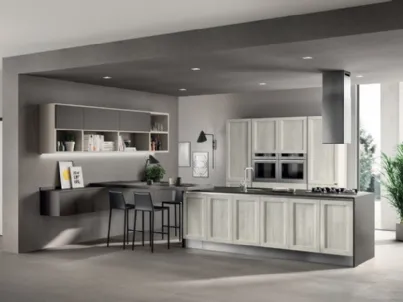 Cucina Moderna  lineare Evolution in decorativo Rovere Artic e laccato opaco grigio di Scavolini