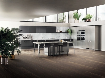 Cucina Moderna angolare Exclusiva 09 in laccato lucido Grigio Ferro di Scavolini