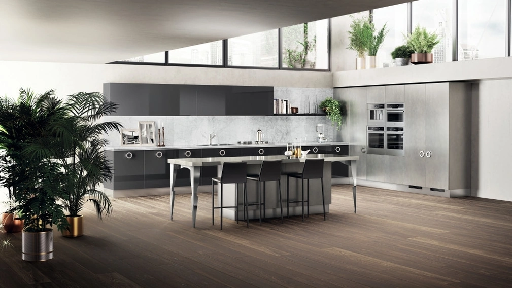 Cucina Moderna angolare Exclusiva 09 in laccato lucido Grigio Ferro di Scavolini